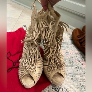 Christian Louboutin fringe stiletto bootie, size 40